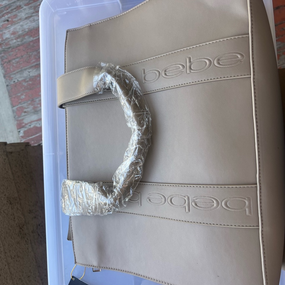 bebe Neutral Beige Tote with Embossed Logo